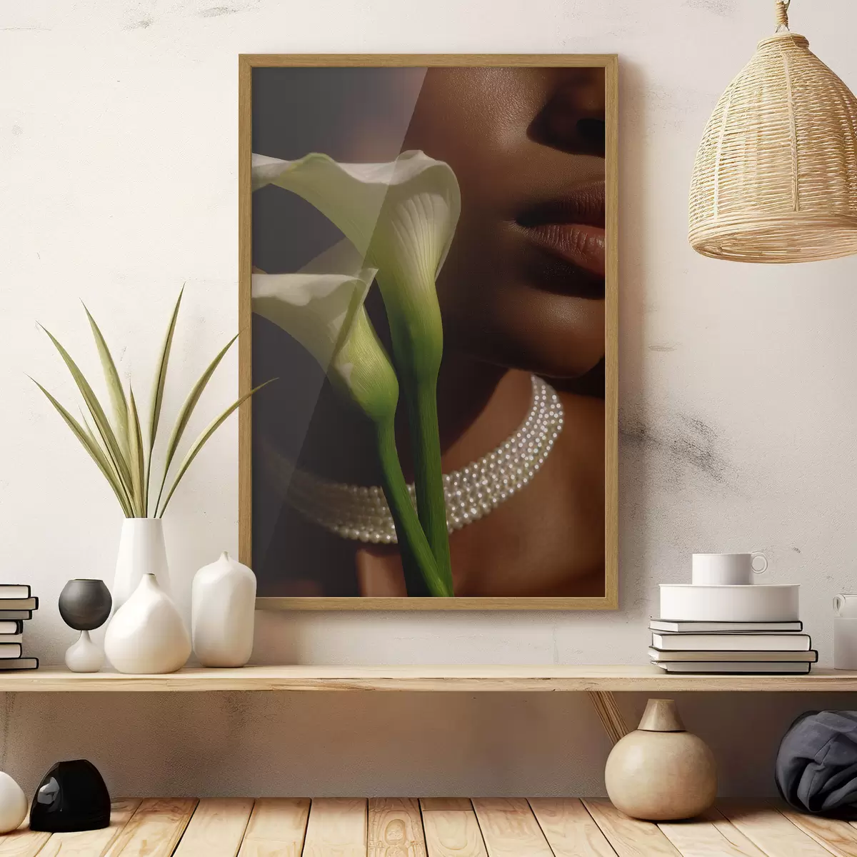 Poster Portrait avec des fleurs blanches dans une lumière douce f49980