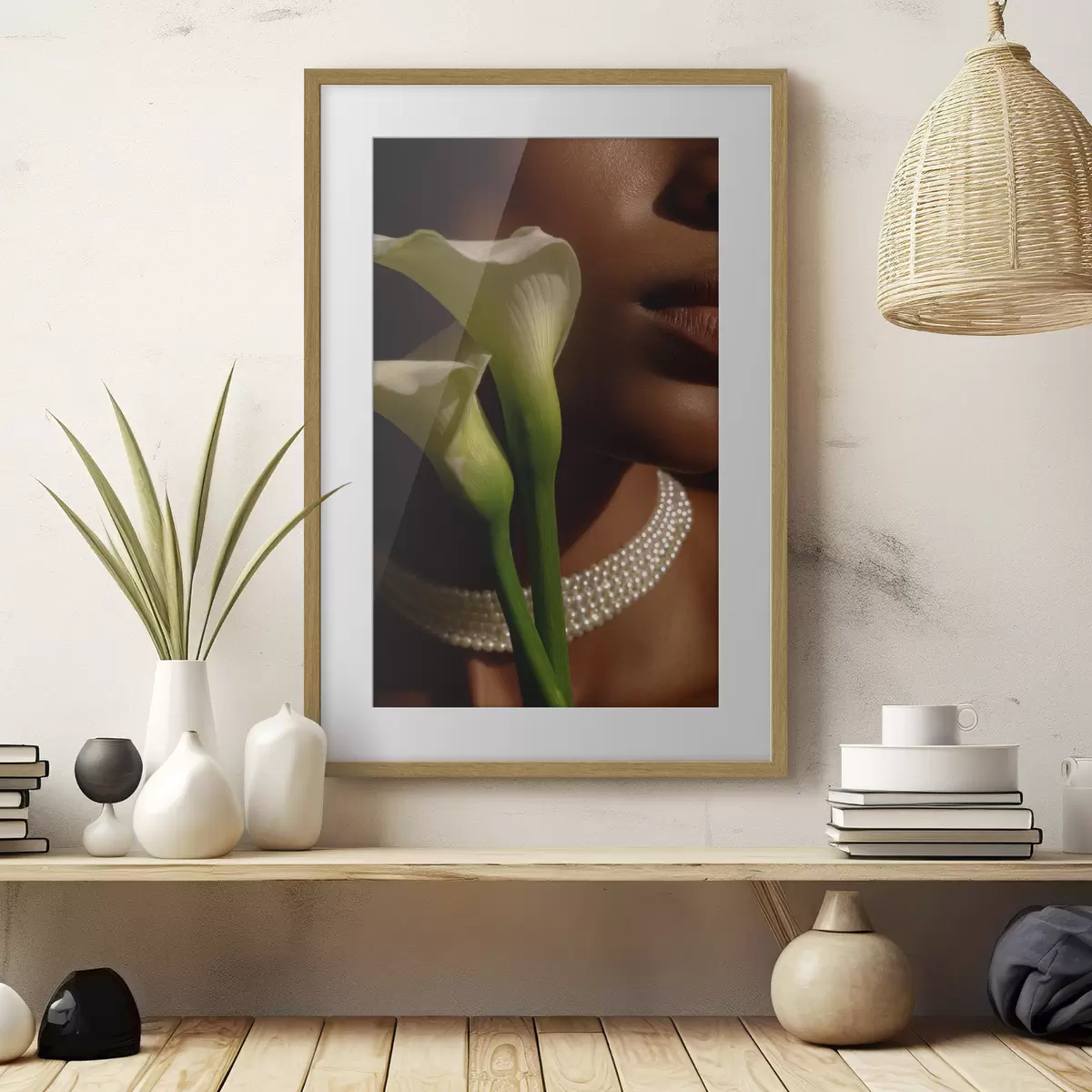 Poster Portrait avec des fleurs blanches dans une lumière douce f49980
