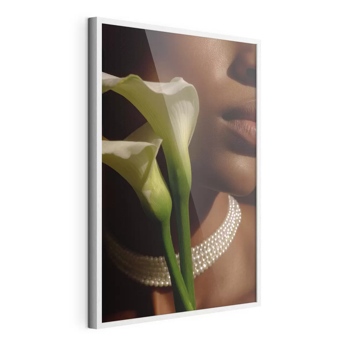 Poster Portrait avec des fleurs blanches dans une lumière douce f49980