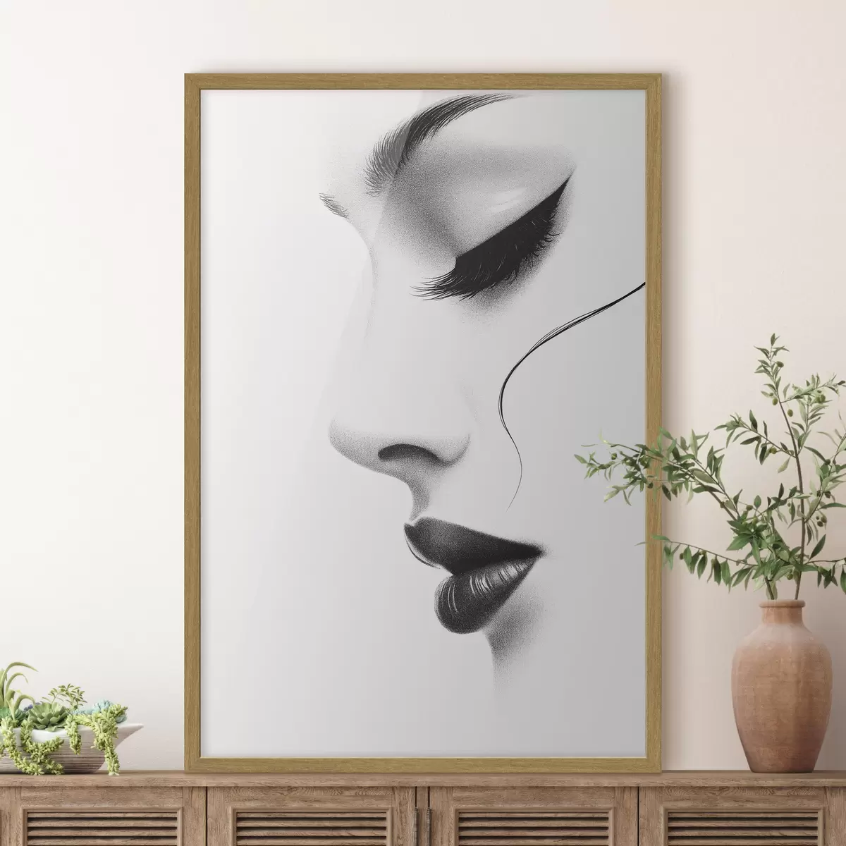 Poster Portrait minimaliste d'une femme en noir et blanc f49982
