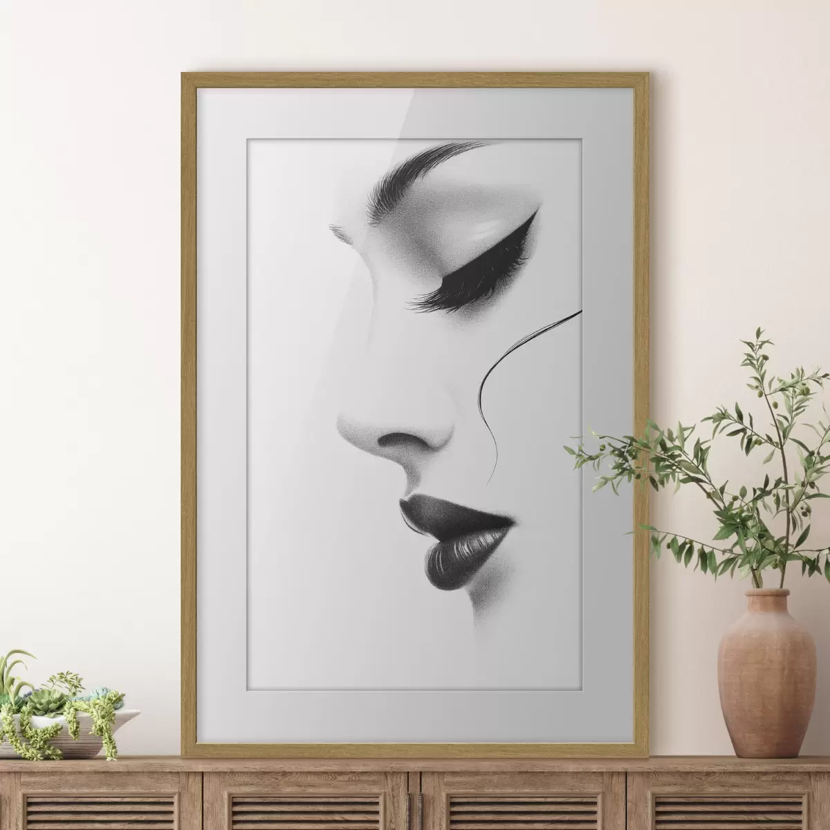 Poster Portrait minimaliste d'une femme en noir et blanc f49982