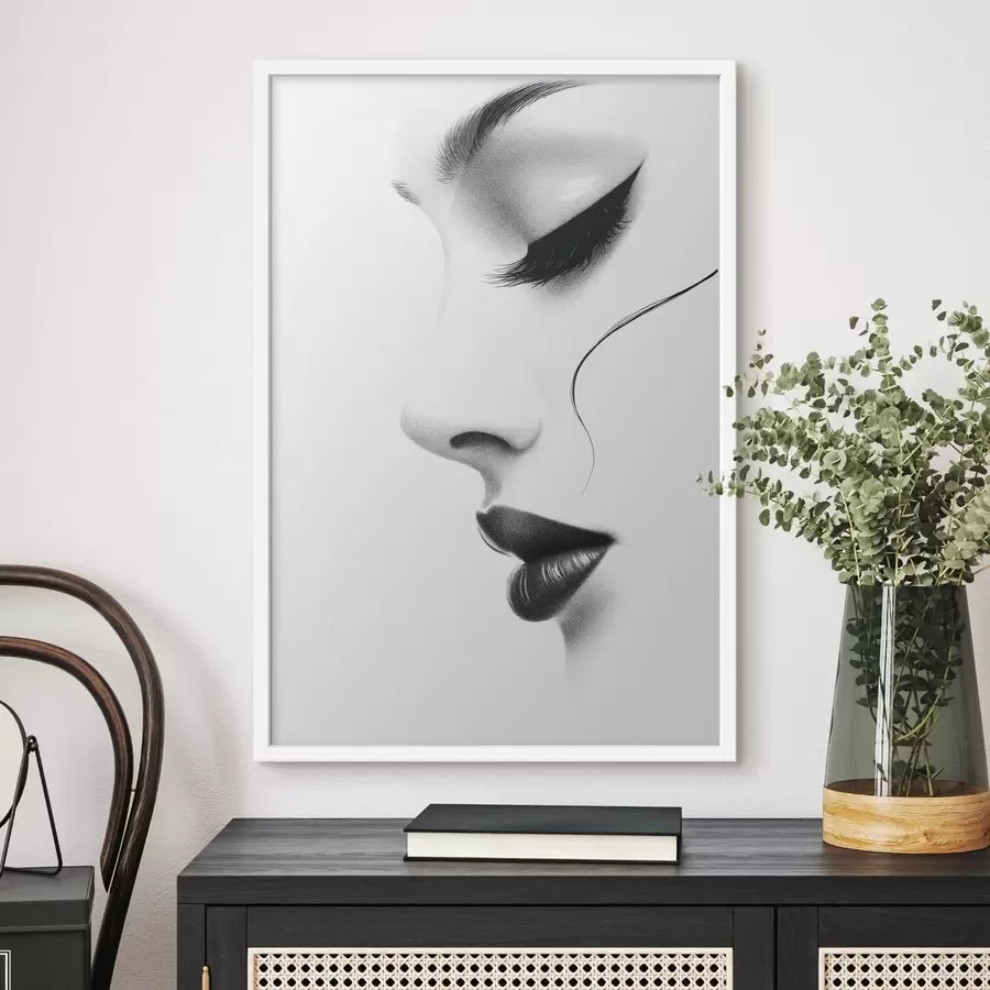 Papier peint Portrait minimaliste d'une femme en noir et blanc f49982