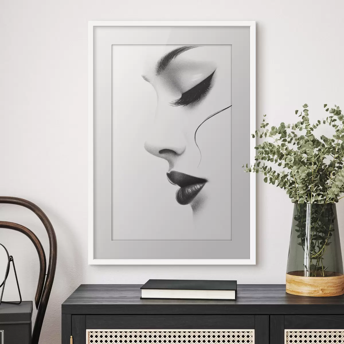 Poster Portrait minimaliste d'une femme en noir et blanc f49982