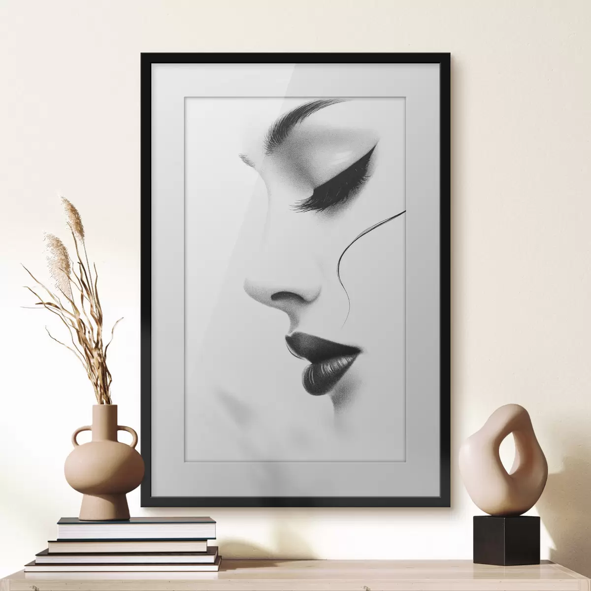 Poster Portrait minimaliste d'une femme en noir et blanc f49982