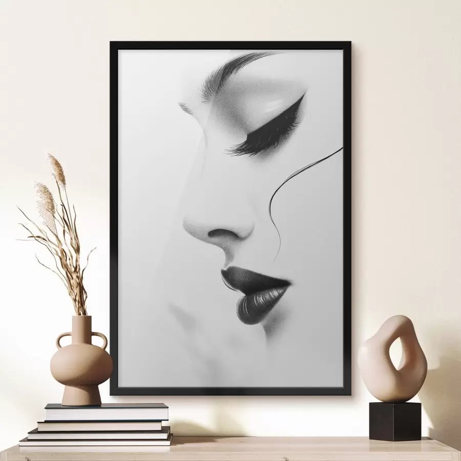 Papier peint Portrait minimaliste d'une femme en noir et blanc f49982