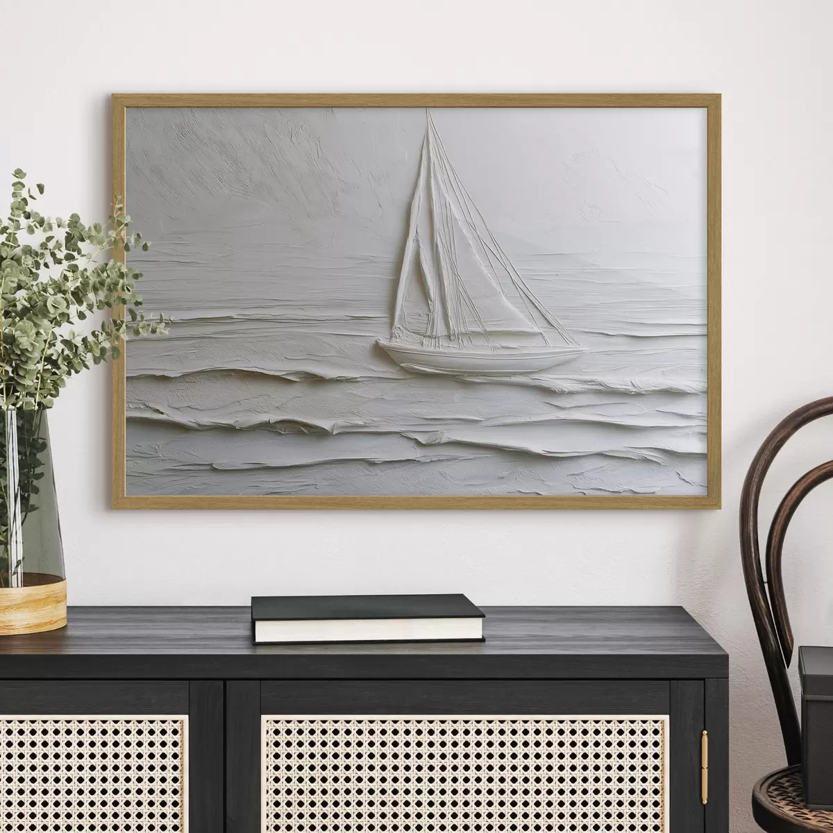 Poster Voilier minimaliste en mer avec effet de relief f49984