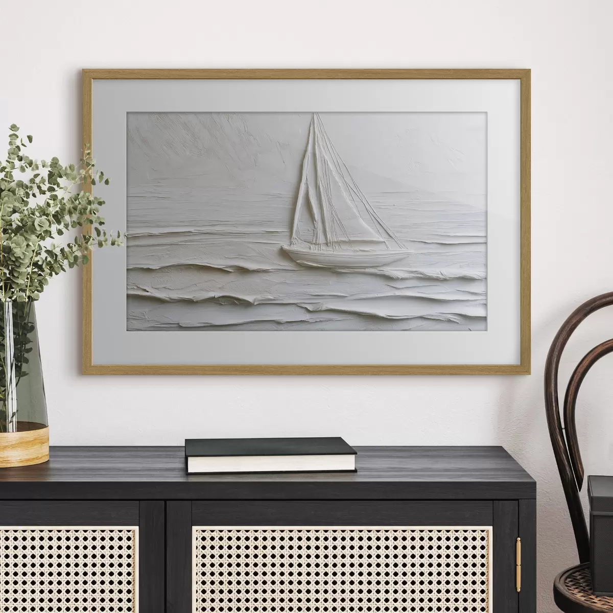 Poster Voilier minimaliste en mer avec effet de relief f49984