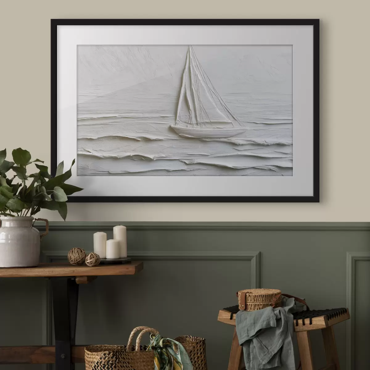 Poster Voilier minimaliste en mer avec effet de relief f49984