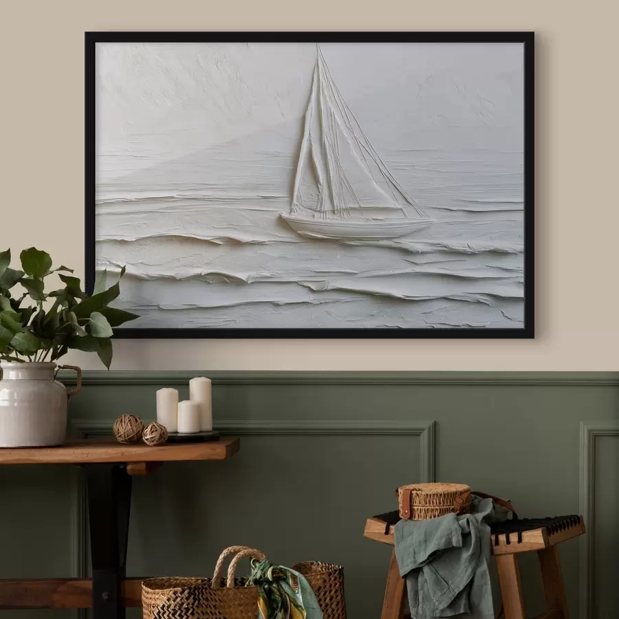 Papier peint Voilier minimaliste en mer avec effet de relief f49984