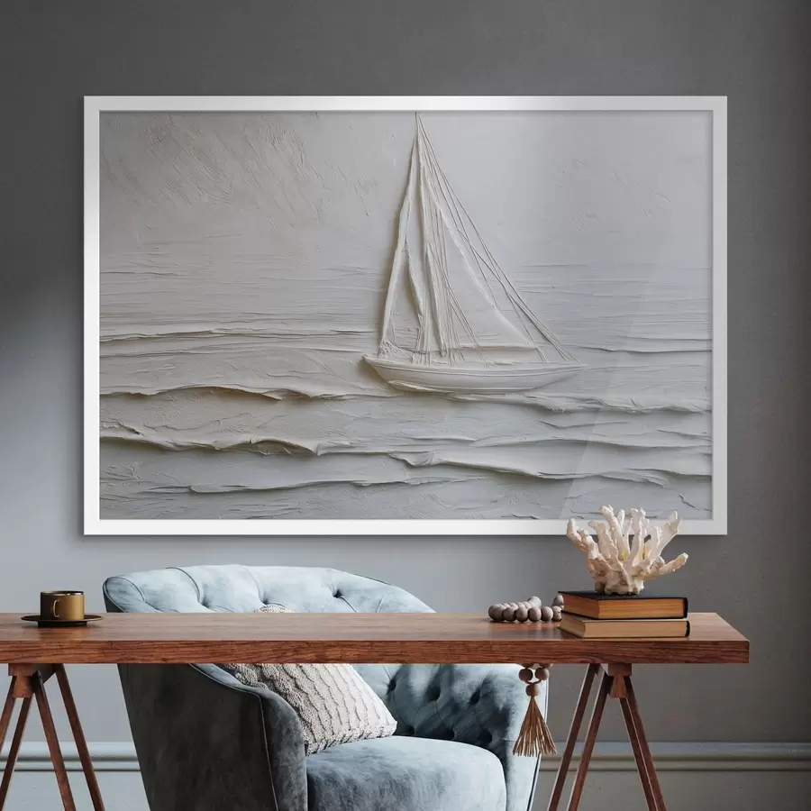 Papier peint Voilier minimaliste en mer avec effet de relief f49984