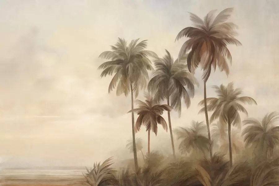 Papier peint Palmiers, paysage tropical, art texturé w09938