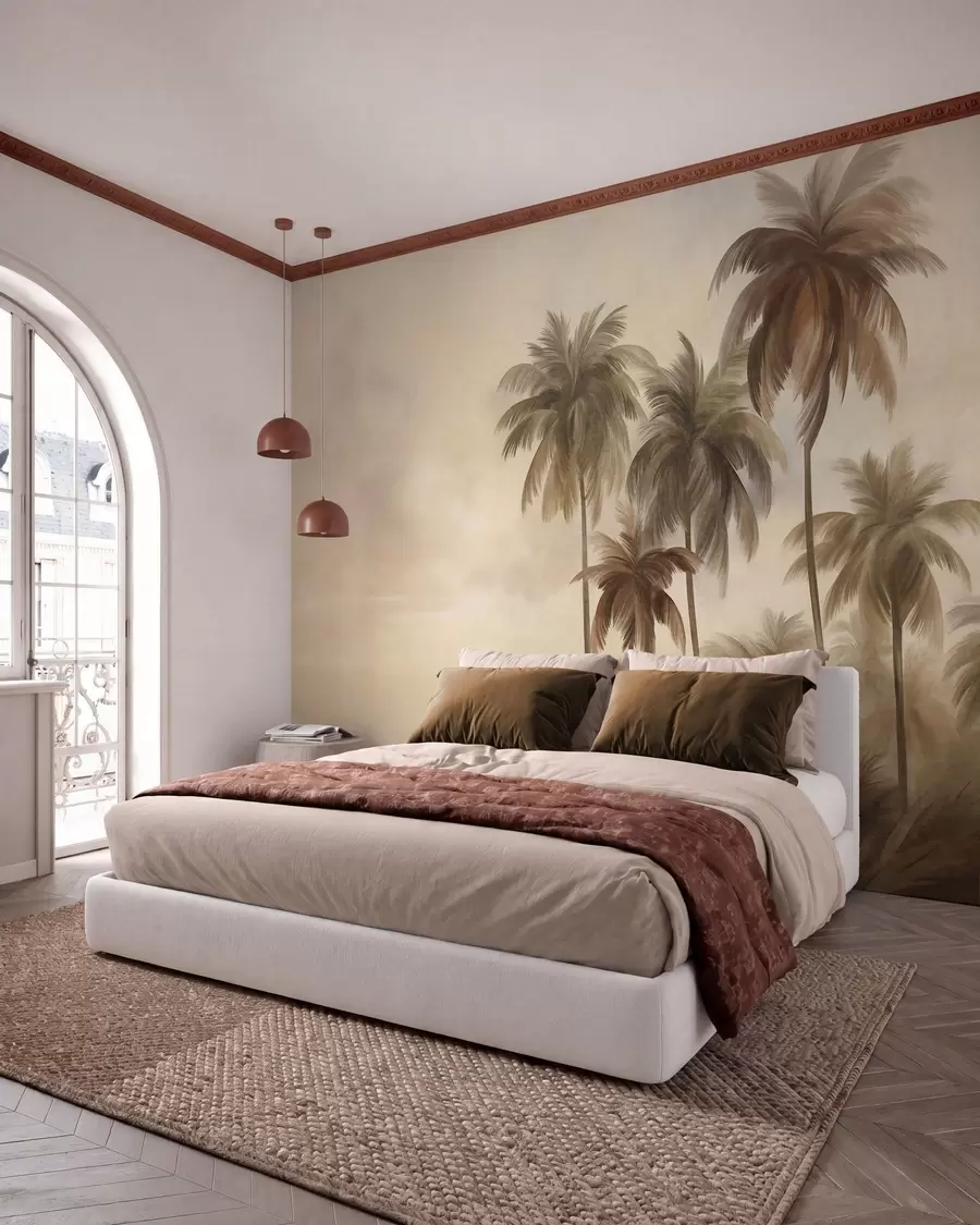 Papier peint Palmiers, paysage tropical, art texturé w09938