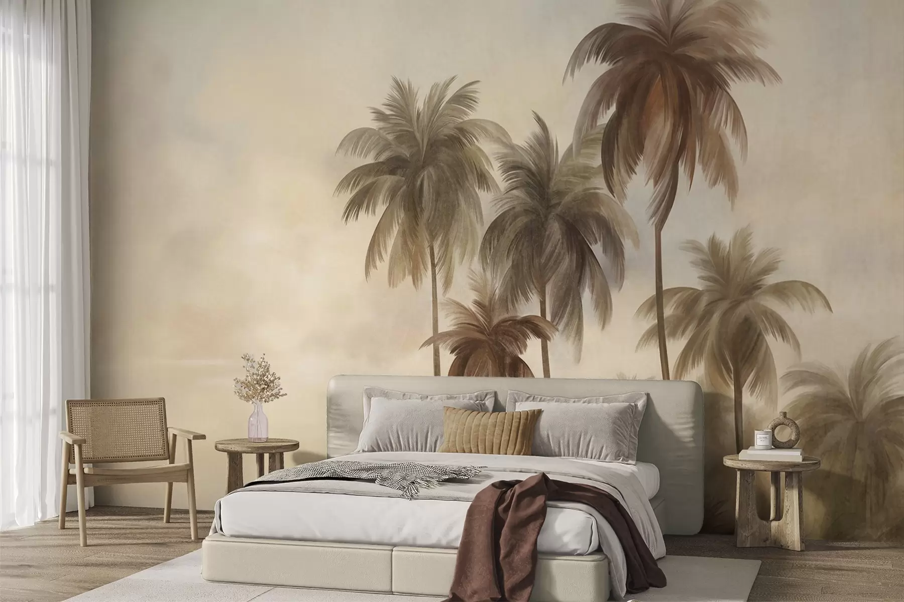 Papier peint Palmiers, paysage tropical, art texturé w09938