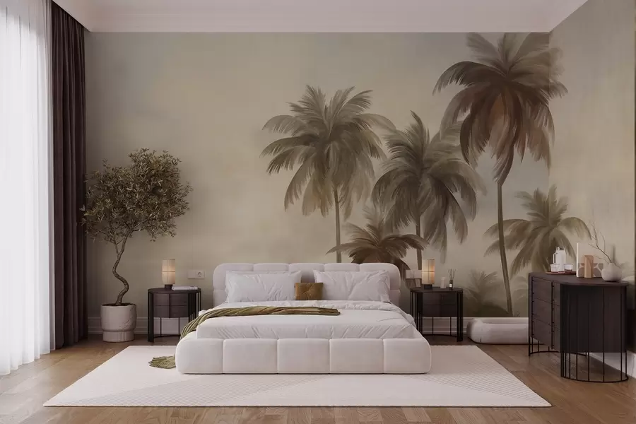 Papier peint Palmiers, paysage tropical, art texturé w09938