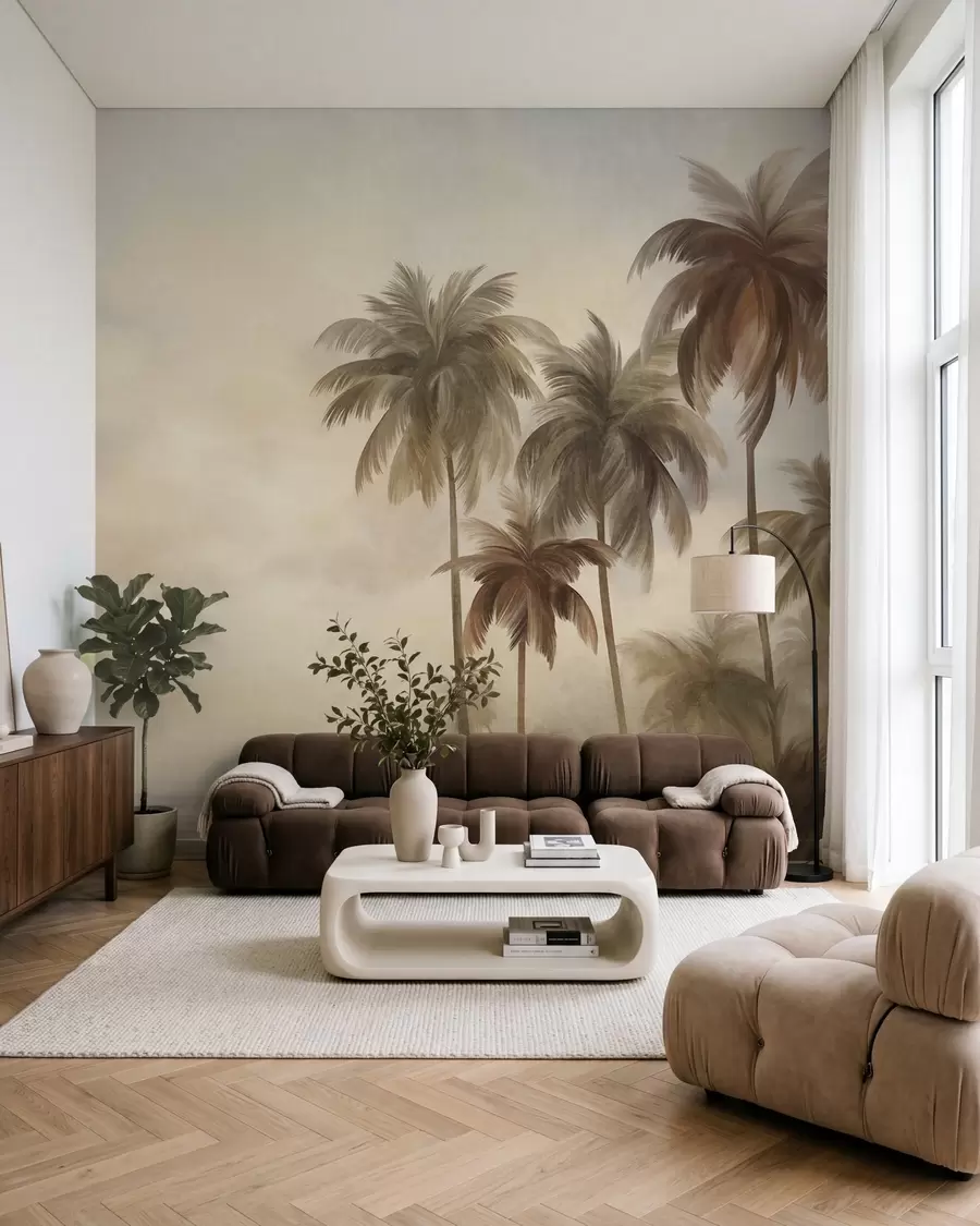 Papier peint Palmiers, paysage tropical, art texturé w09938