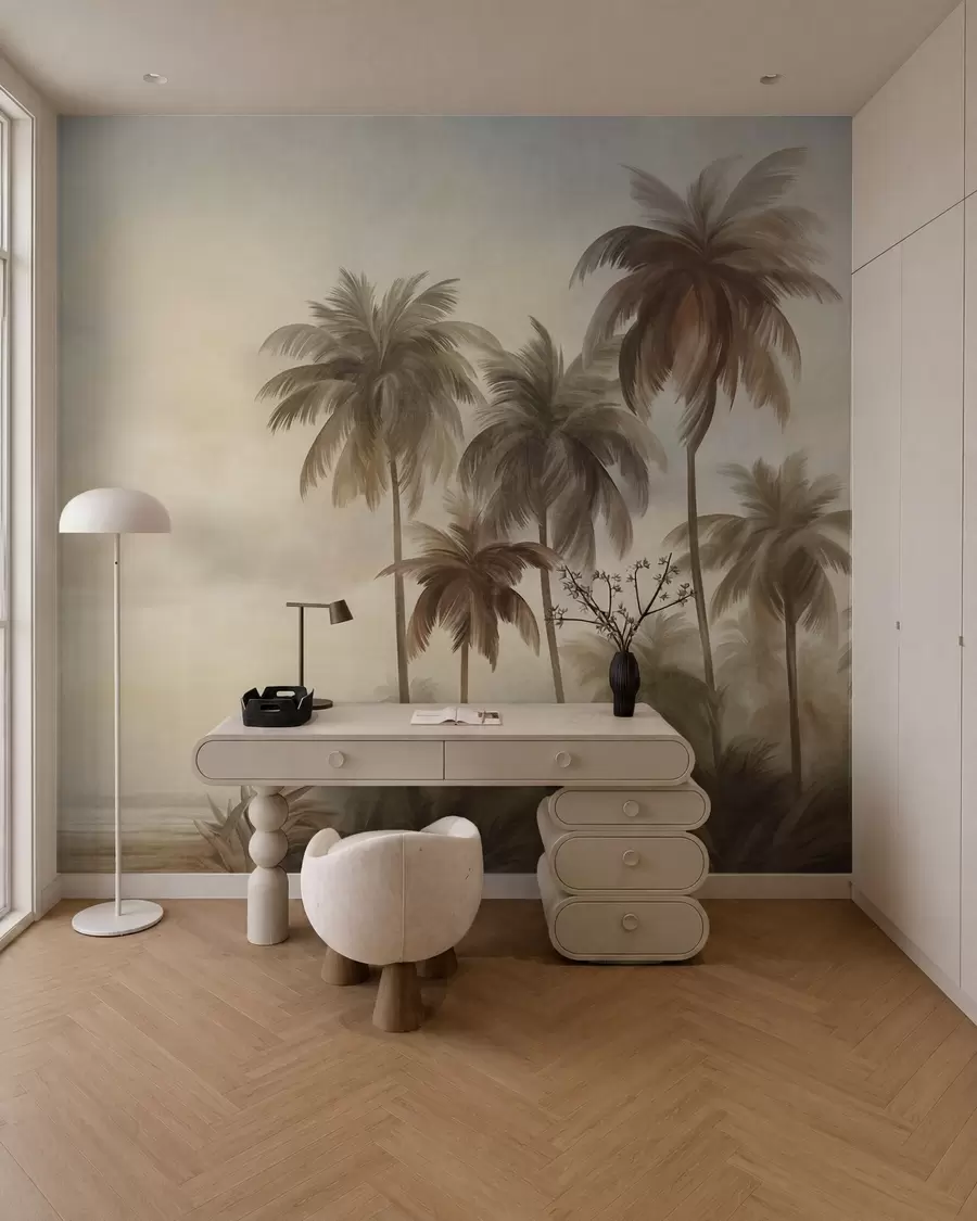 Papier peint Palmiers, paysage tropical, art texturé w09938