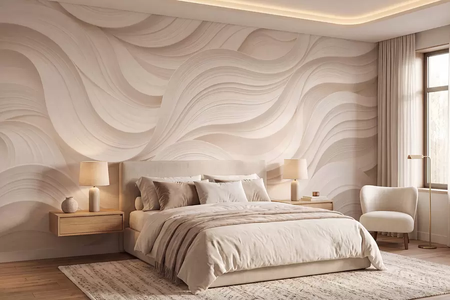 Papier peint Vagues abstraites de couleur beige en style 3D w09957