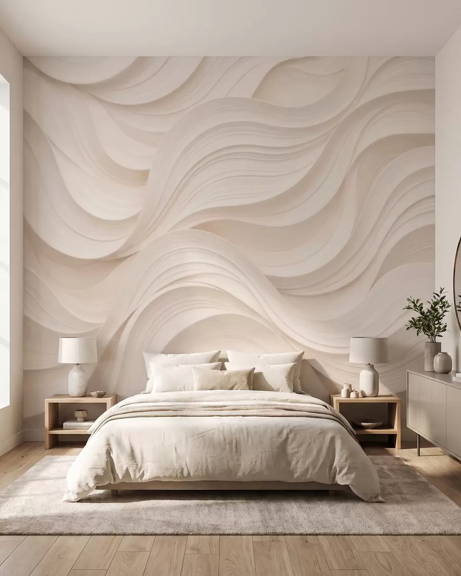 Papier peint Vagues abstraites de couleur beige en style 3D w09957