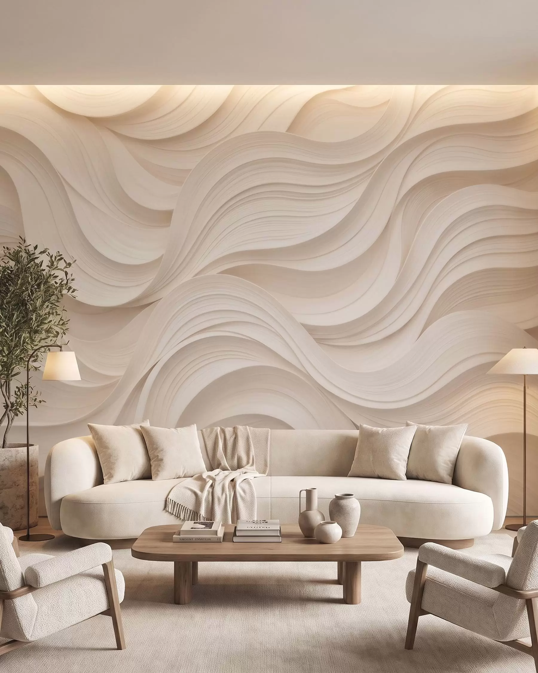 Papier peint Vagues abstraites de couleur beige en style 3D w09957