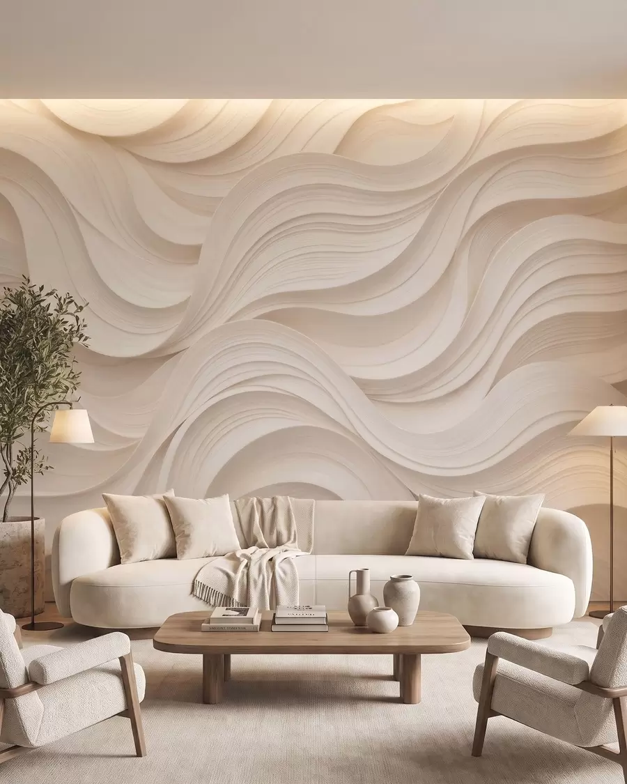 Papier peint Vagues abstraites de couleur beige en style 3D w09957