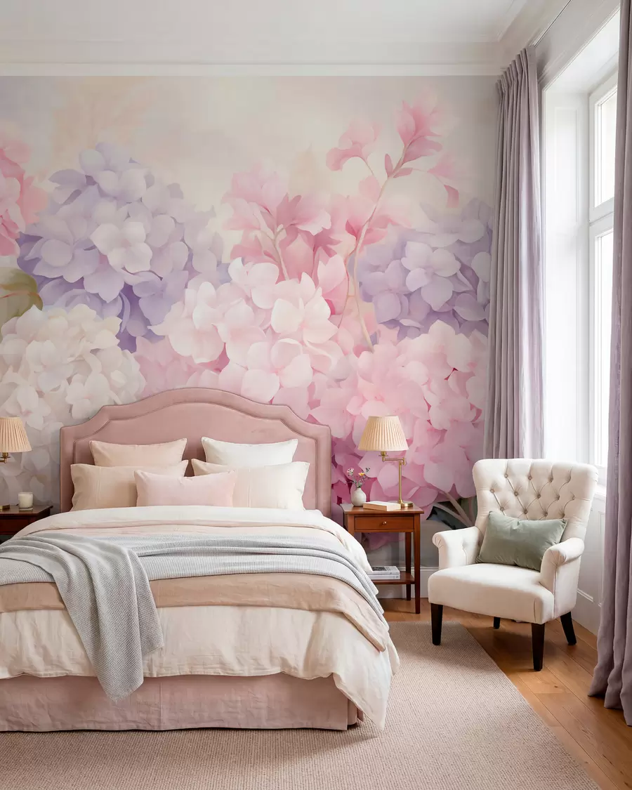Papier peint Hortensias en pastel w05796