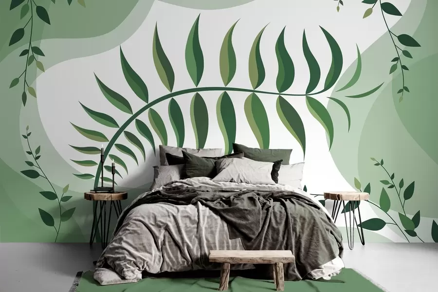 Papier peint Une feuille de fougère recourbée aux nuances de vert w05756