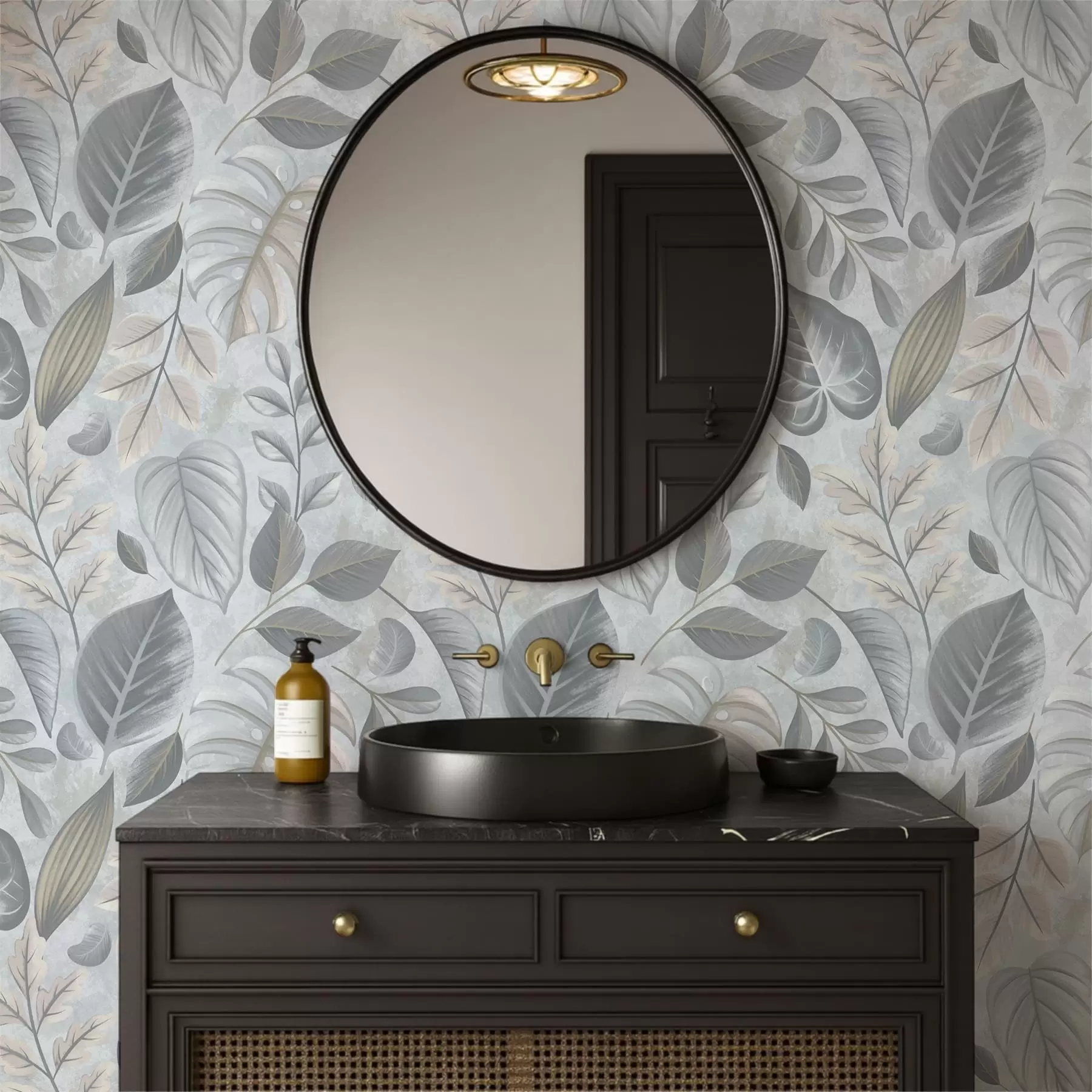 Papier peint Grand feuillage décoratif dans des tons bleu-gris a01241