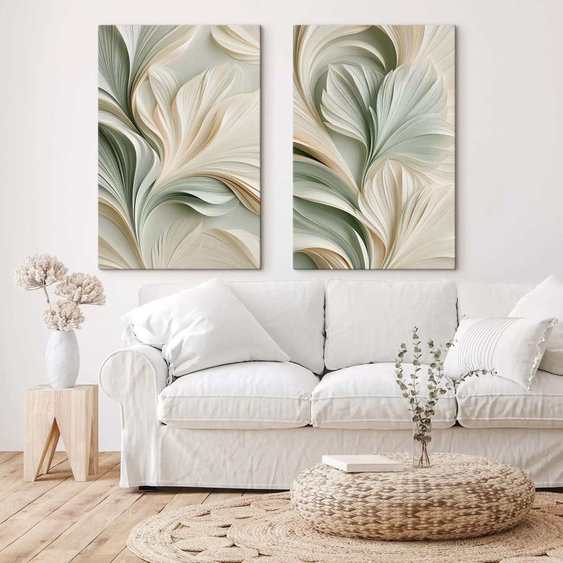 Tableau Duo de feuilles vertes fluides m30709