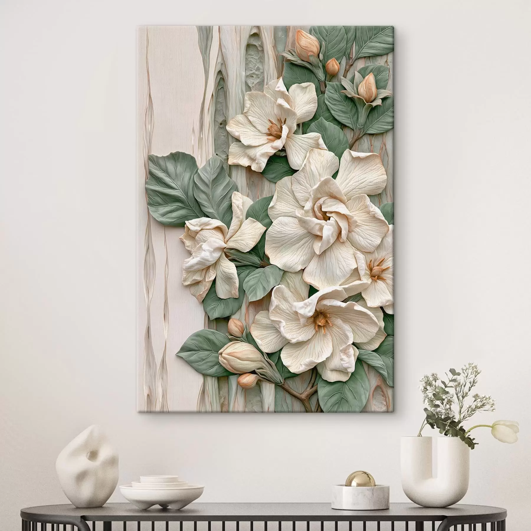 Tableau Fleurs abstraites avec des feuilles s50079