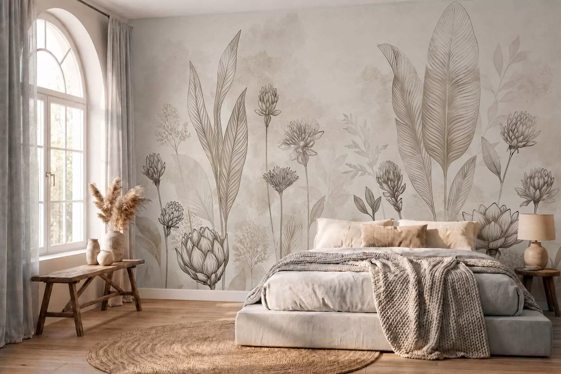 Papier peint Composition botanique avec des fleurs et des feuilles w05802