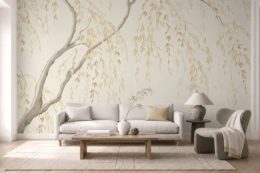 Papier peint Des branches retombantes dans des tons beige clair w05812v1