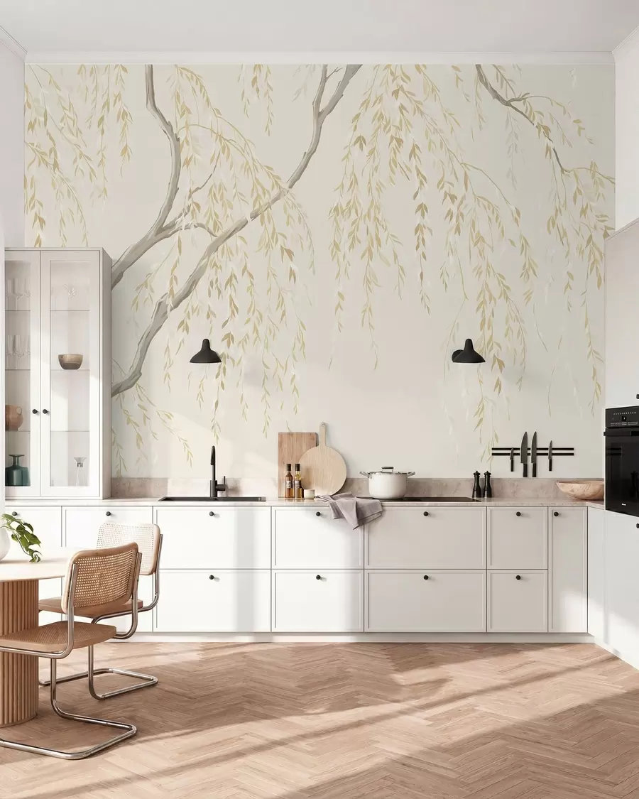 Papier peint Des branches retombantes dans des tons beige clair w05812v1