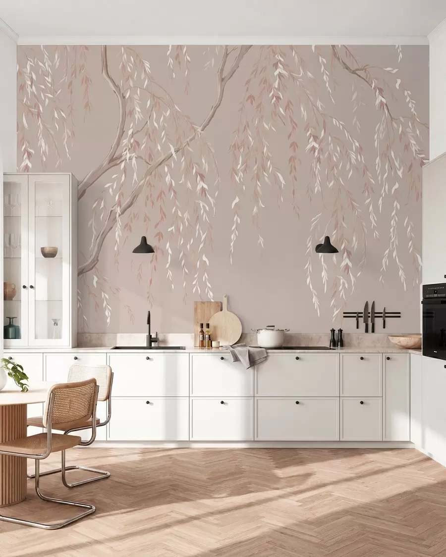 Papier peint Des branches d'un rose tendre aux feuilles claires w05812v3