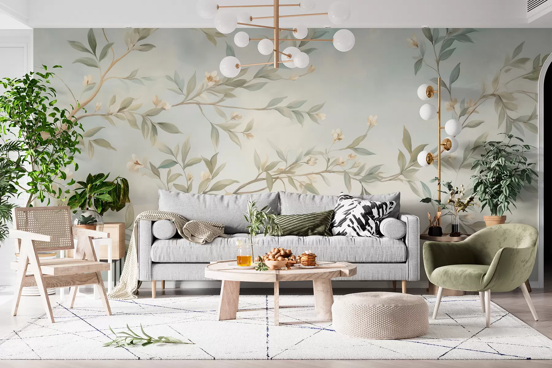 Papier peint Une branche avec des fleurs w05677
