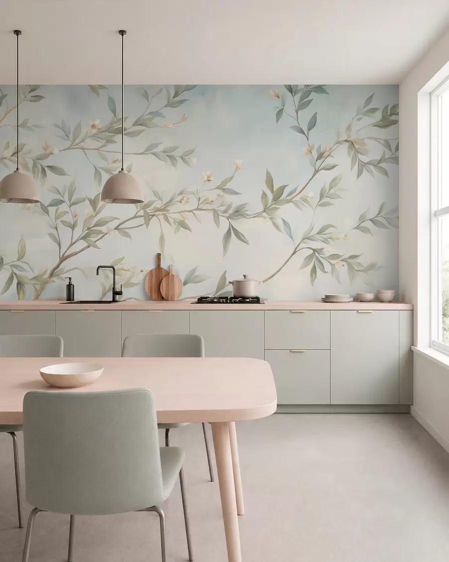 Papier peint Une branche avec des fleurs w05677
