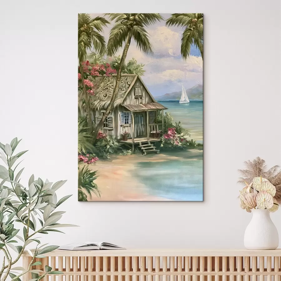 Tableau Une petite maison au bord de la mer, peinte dans le style de la peinture à l'huile s49936