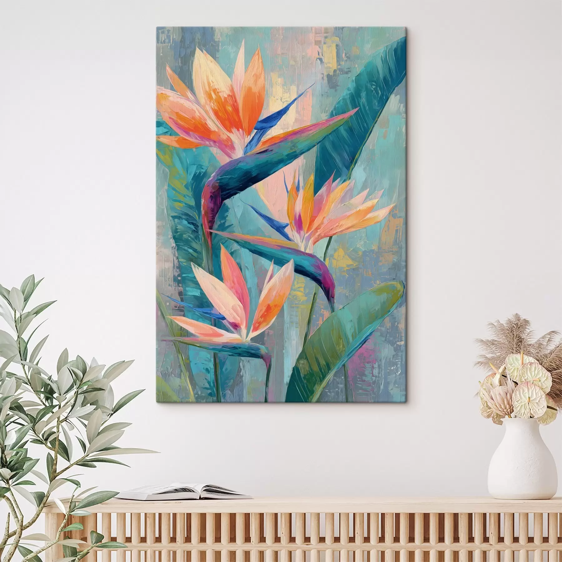 Tableau Une strelitzia aux couleurs éclatantes, représentée dans un style pictural s50150