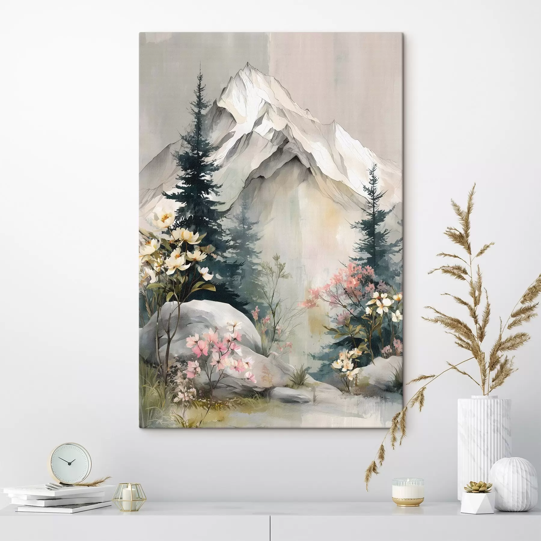 Tableau Des sapins de Noël au pied des montagnes s50152