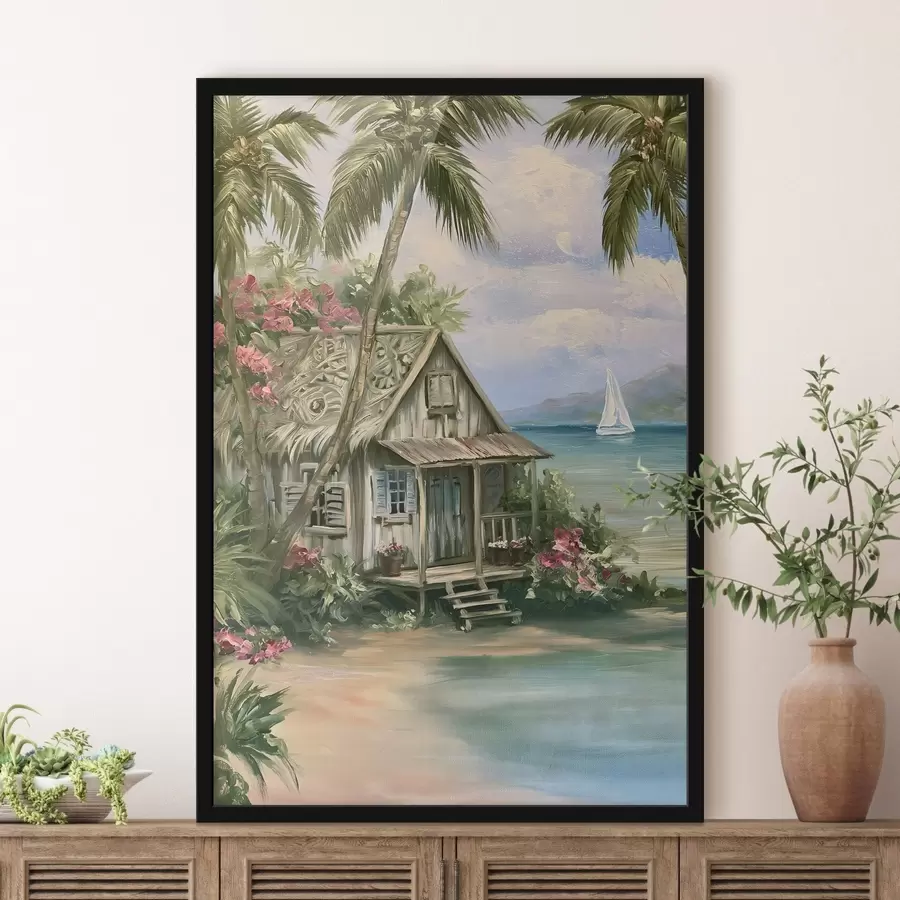 Papier peint Une petite maison au bord de la mer, peinte dans le style de la peinture à l'huile f49936