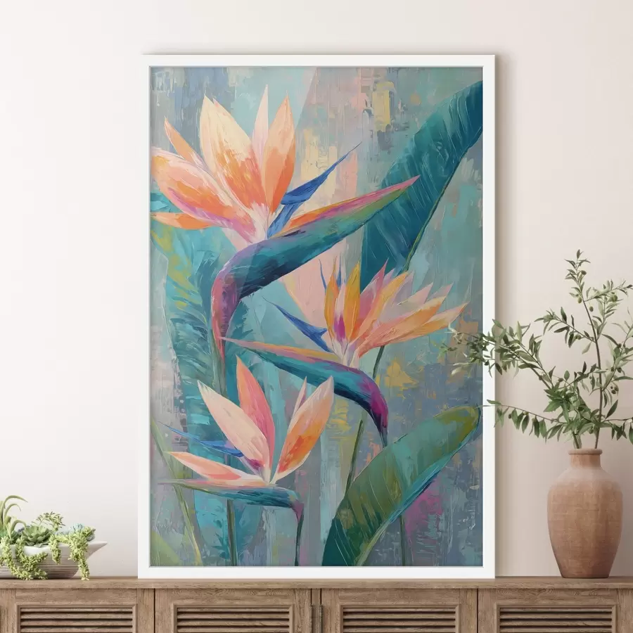 Papier peint Une strelitzia aux couleurs éclatantes, représentée dans un style pictural f50150