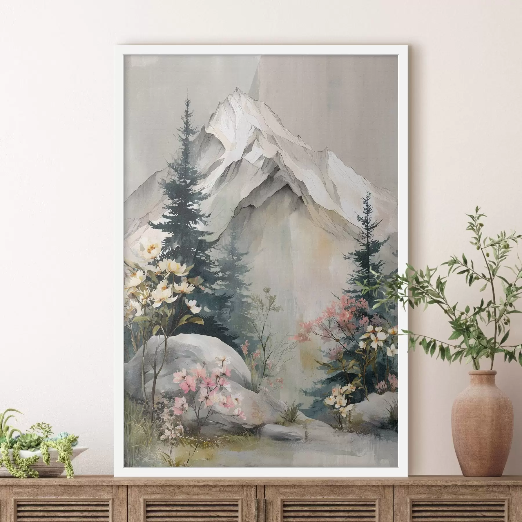 Papier peint Des sapins de Noël au pied des montagnes f50152