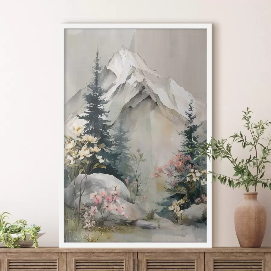 Papier peint Des sapins de Noël au pied des montagnes f50152