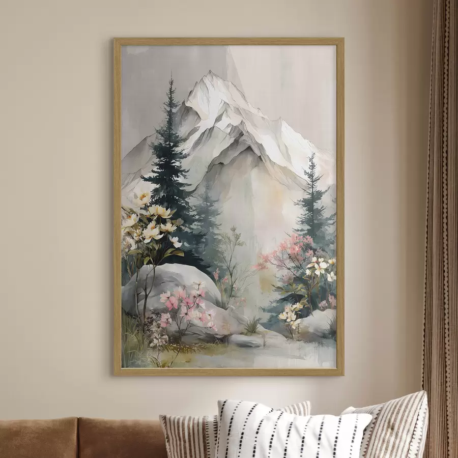 Papier peint Des sapins de Noël au pied des montagnes f50152