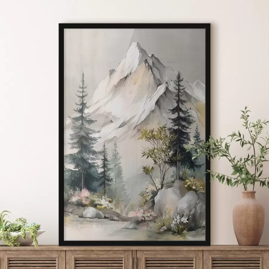 Papier peint Des sapins de Noël au pied des montagnes f50153
