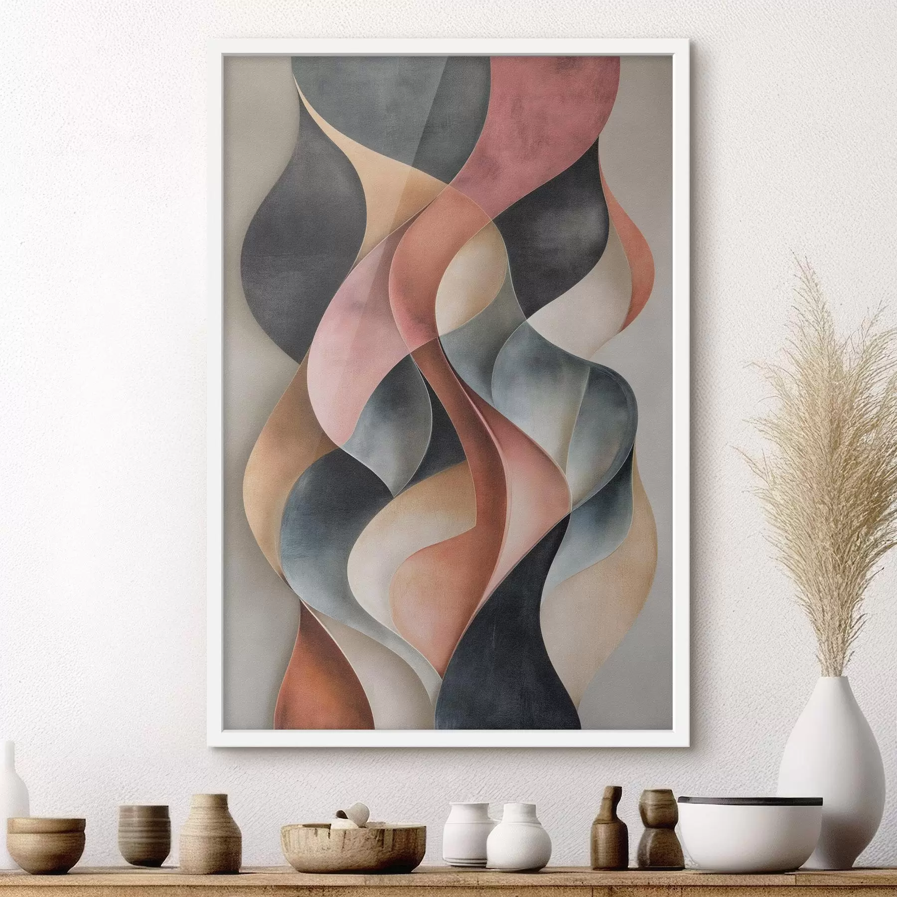 Papier peint Vagues abstraites dans des nuances de noir et de terre cuite f50154