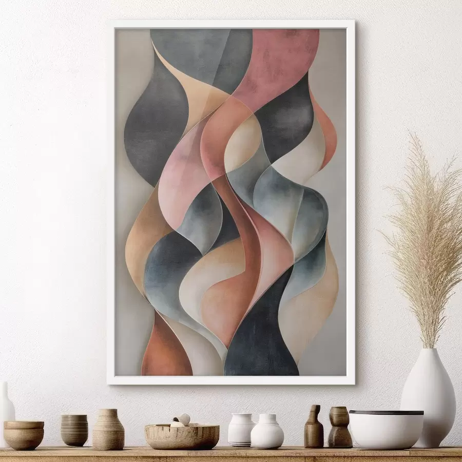 Papier peint Vagues abstraites dans des nuances de noir et de terre cuite f50154