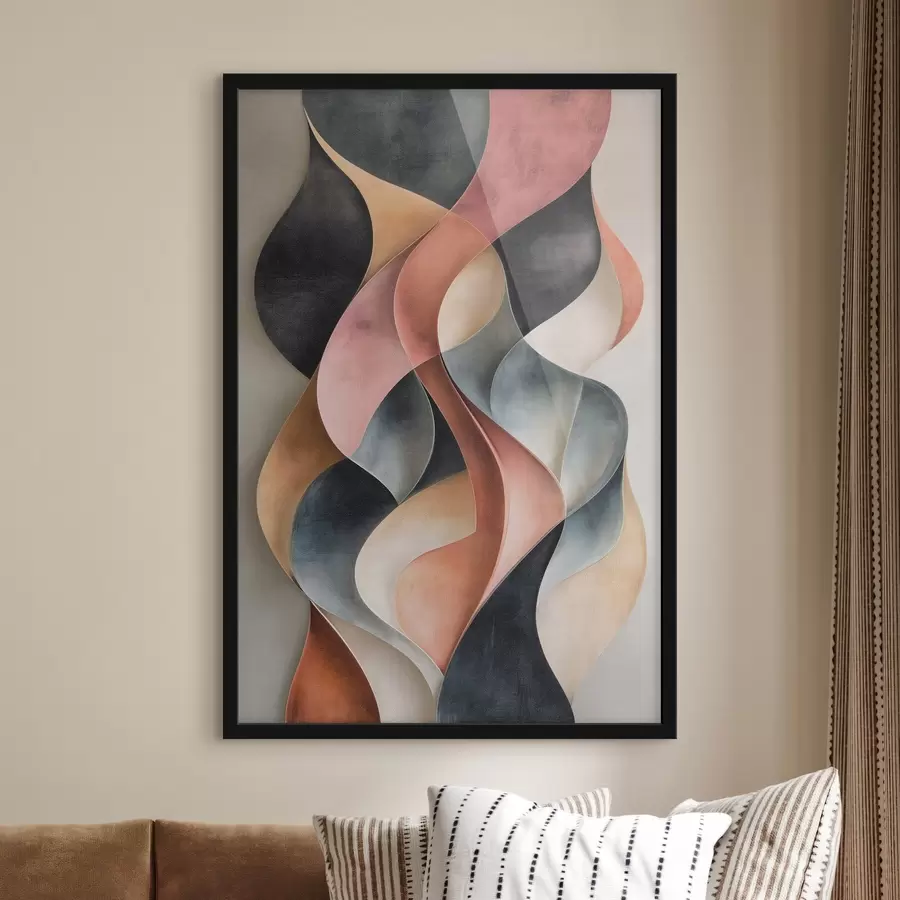Papier peint Vagues abstraites dans des nuances de noir et de terre cuite f50154