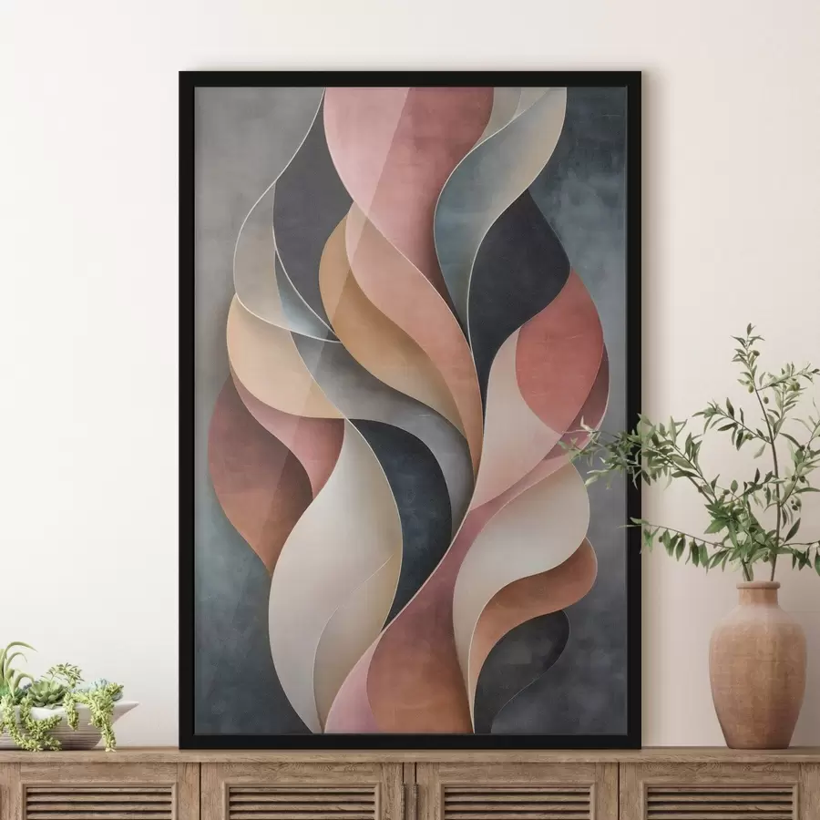 Papier peint Vagues abstraites dans des nuances de noir et de terre cuite f50155