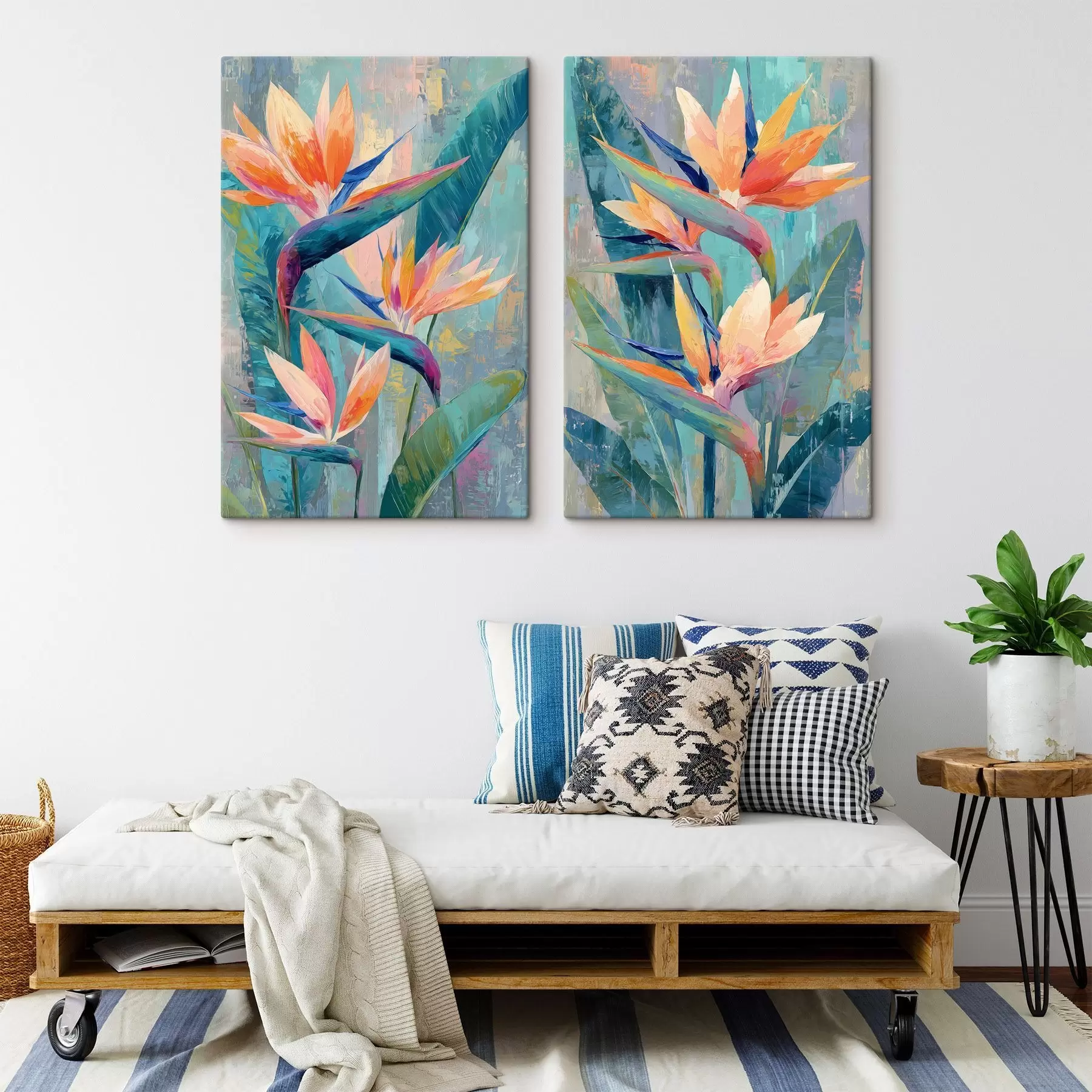 Tableau Une strelitzia aux couleurs éclatantes, représentée dans un style pictural m30814