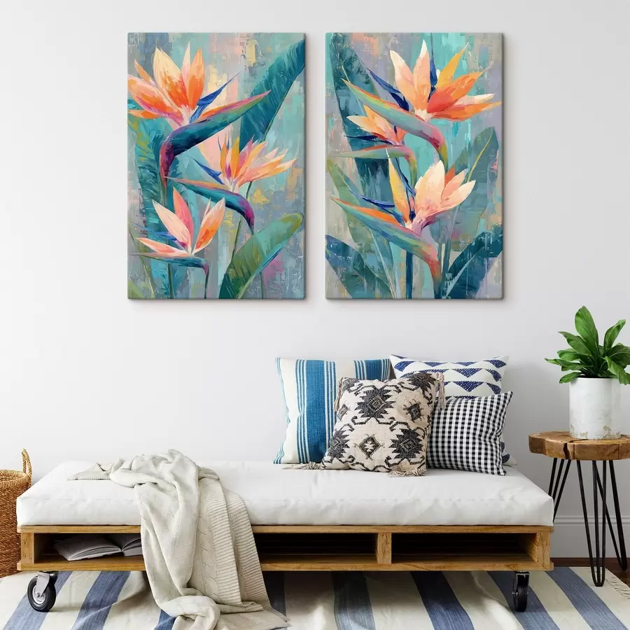 Tableau Une strelitzia aux couleurs éclatantes, représentée dans un style pictural m30814